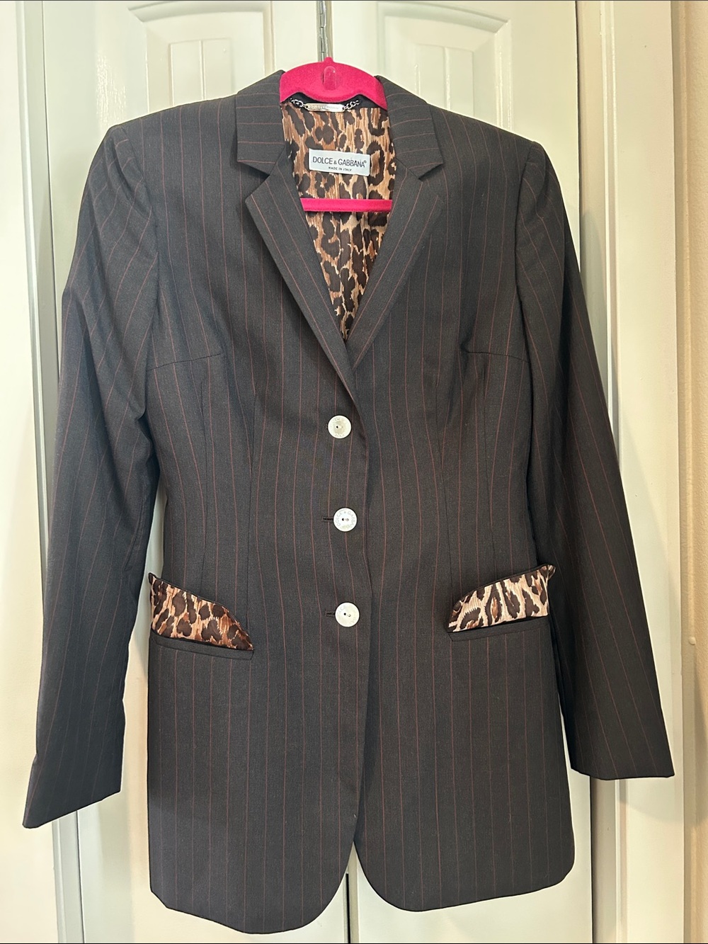 Dolce & Gabbana Vintage 90s Women's Espresso Pinstripe Blazer & Trouser Suit - S